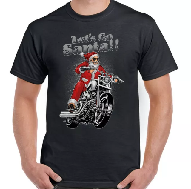 Biker T-Shirt Let's Go Santa Mens Funny Xmas Motorbike Bike Motorbike
