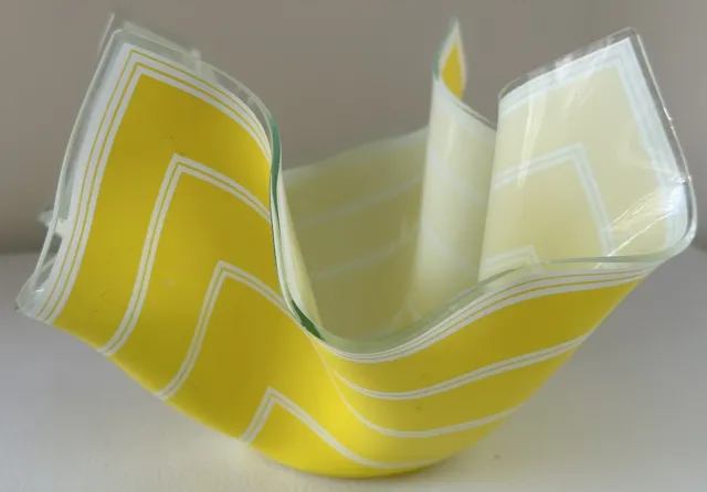 Vintage Hankie Vase Chance Brothers Yellow White Stripes 1960s Curve