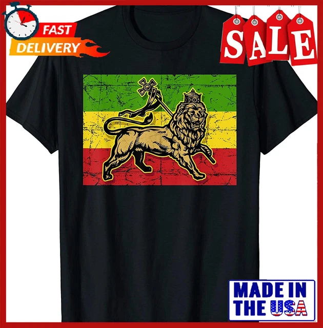 NEW LIMITED Lion of Judah Rasta Ethiopian Cross Reggae Old Ethiopia Flag T-Shirt