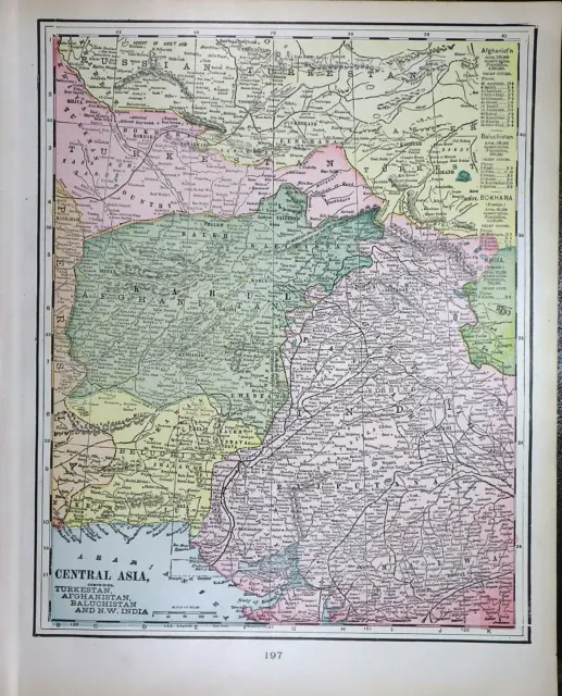 Old (11x14) 1899 Cram's Atlas Map ~ AFGHANISTAN - CENTRAL ASIA  ~Inv#524