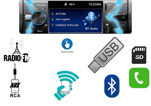 Autoradio RDS 1 DIN Con Bluetooth 5.0, Pannello Rimovibile Anti-Furto, 4x65W, USB AUX SD Per IOS/Android