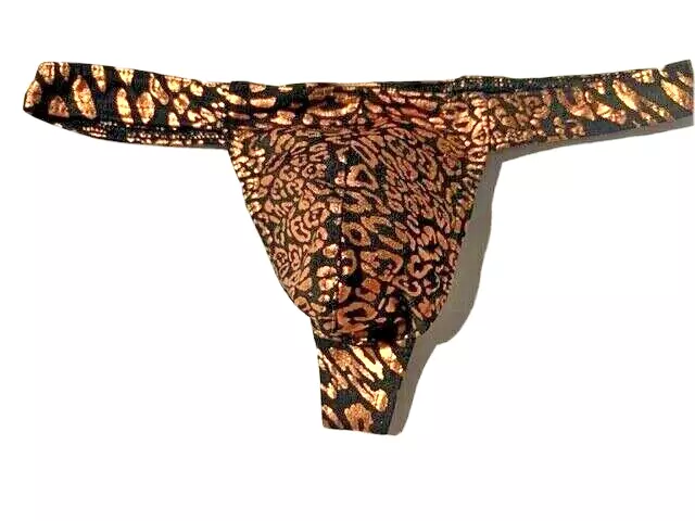 New O BOY Mens Bronze Metallic Leopard Thong Pouch sz M Tanga Underwear #591