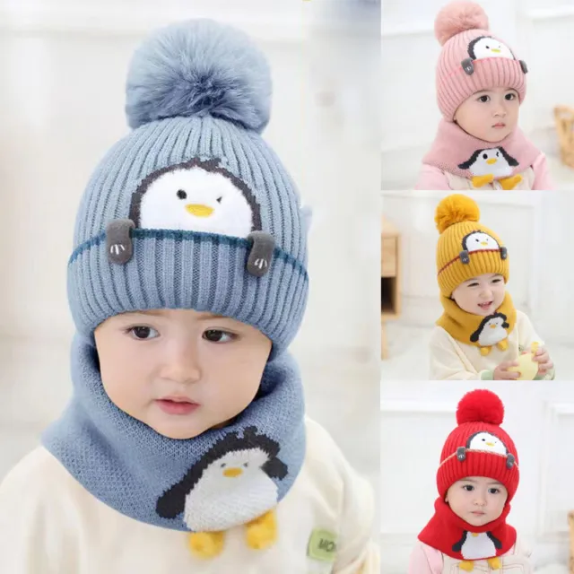 Cappello Pom Bobble caldo inverno ragazzi bambina berretto lavorato a maglia berretto bambino set sciarpa bambino