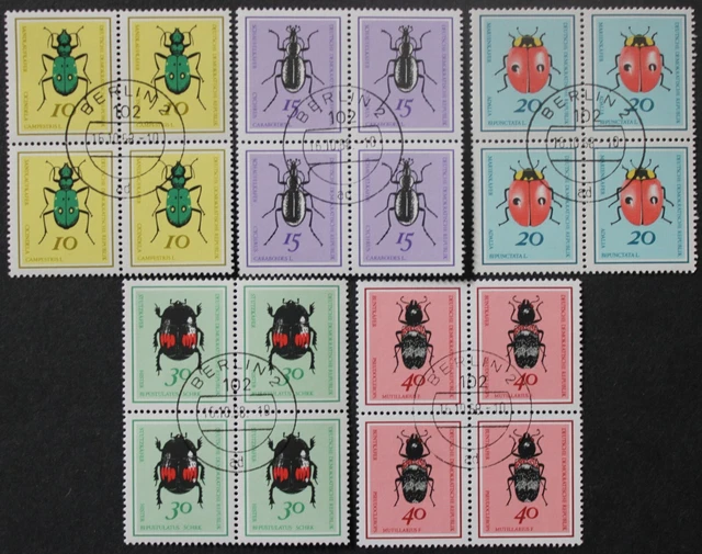 DDR: Mi.-Nr. 1411-1413/ 1415-1416 "Nützliche Käfer" 1968, 5x Viererblock, gest.