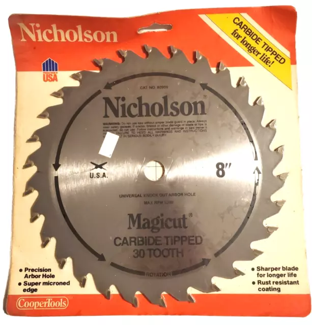 Hoja de sierra circular de 8 pulgadas Nicholson Magicut punta de carburo 30 dientes 80908 nuevo de lote antiguo EE. UU.