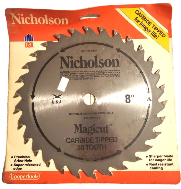Hoja de sierra circular de 8 pulgadas Nicholson Magicut punta de carburo 30 dientes 80908 nuevo de lote antiguo EE. UU.