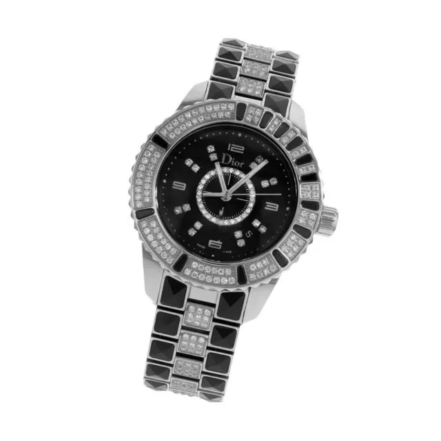 CHRISTIAN DIOR LADIES 33MM Diamond / Crystal & Onyx Watch