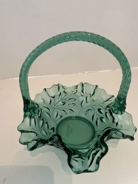 Vintage Fenton Emerald Green Ruffled Edge Glass Basket