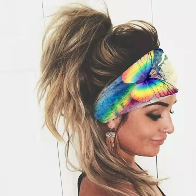 US Women Wide Elastic Turban Head Wrap HeadBands Boho Sports Yoga Hair Band