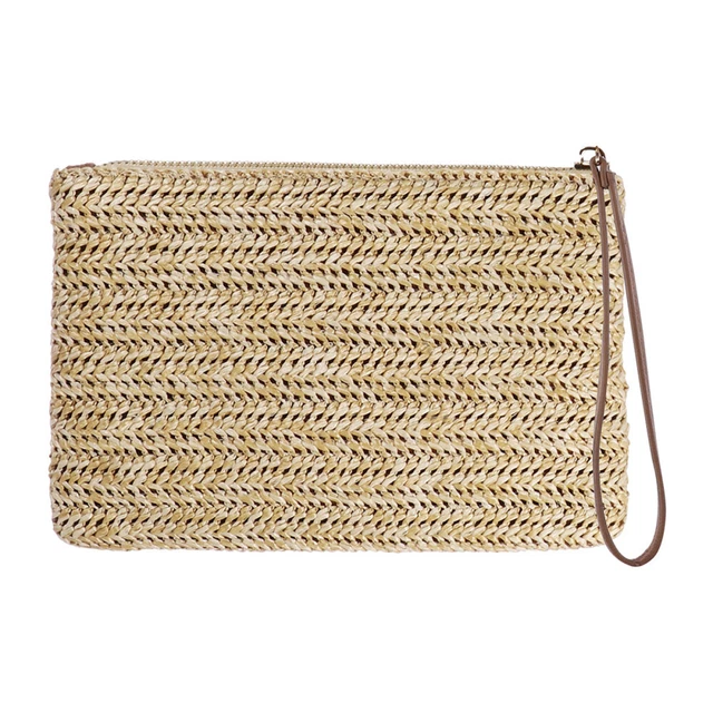 FENICAL Straw Zipper Clutch Bag Bohemian Wristlet Women Summer Beach Purse and