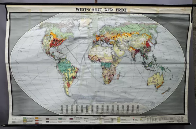 Vintage World Map Mural Earth Economy Rollable Wall Chart Poster