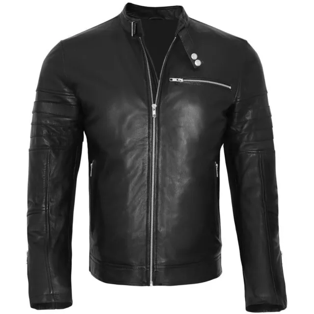 David Beckham Motor Biker Real Leather Motorcycle Men's Cafe Racer Black Jacket