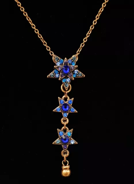 Michal Negrin Necklace Blue Star Drop Pendant Swarovski Crystals Art Deco Retro