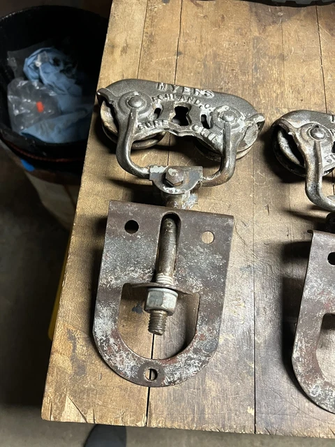 Original Myers Adjustable Sure Grip Stay On cast iron Barn Door Rollers Hangers 2