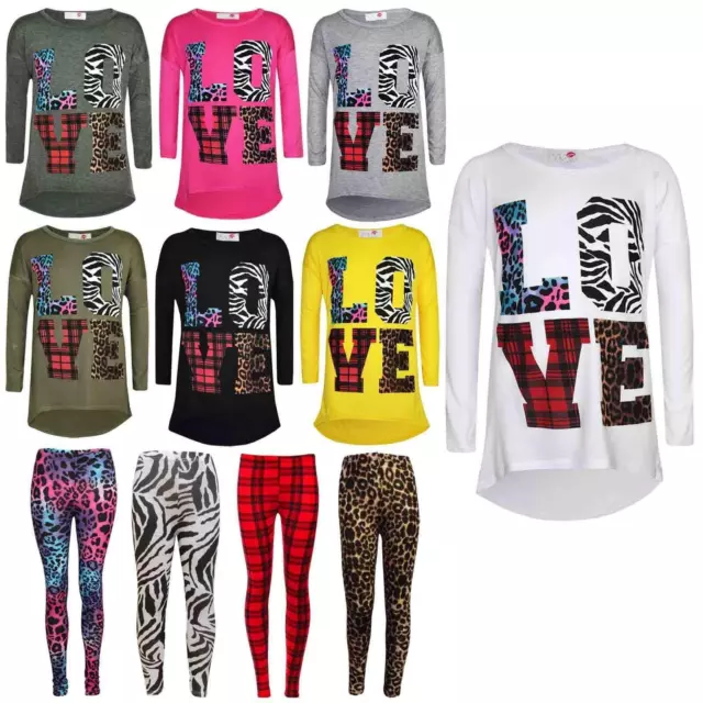 T-shirt bambina LOVE tartan zebra stampa leopardata moda top 7-13 anni