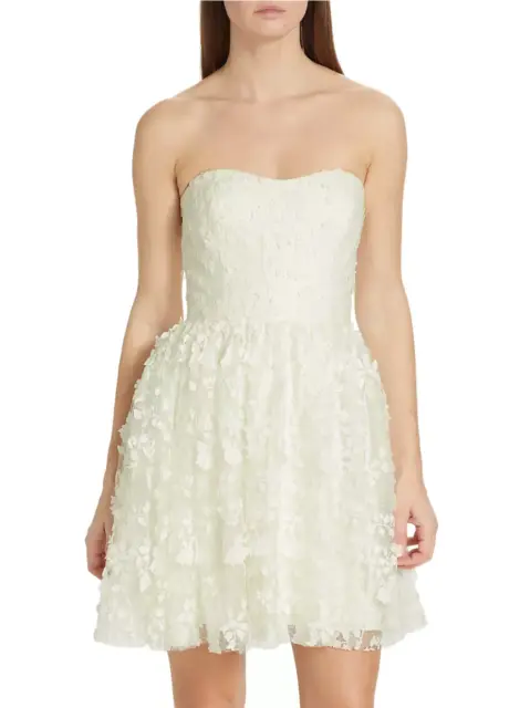 ML Monique Lhuillier Strapless Embroidered Tulle Minidress 8B 1689