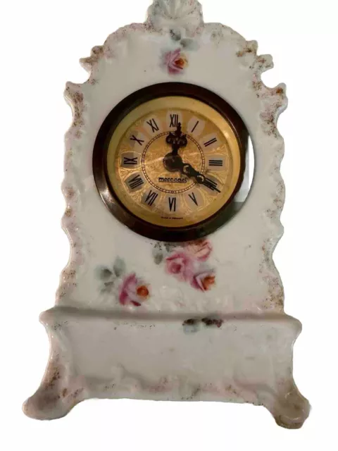 Vintage Dresden Mercedes Wind Up Miniature Porcelain Mantle Clock Germany-Works