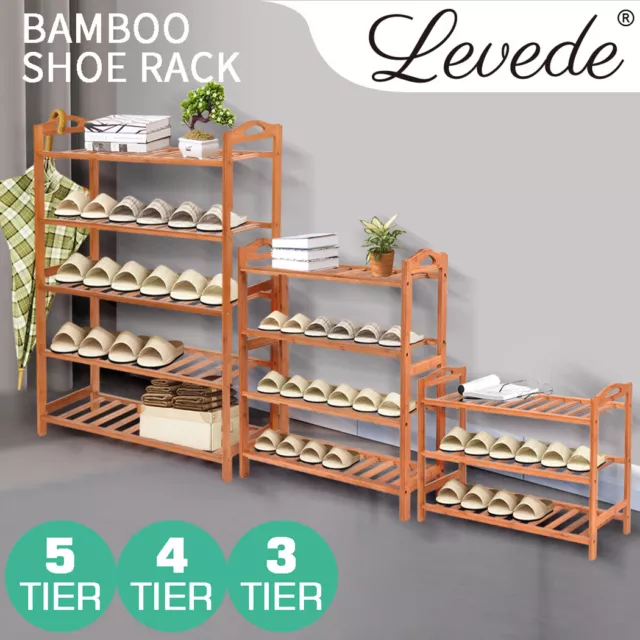 Levede Bamboo Shoe Rack Cabinet Storage Organizer Wooden Stand Shelves 65CM Wide