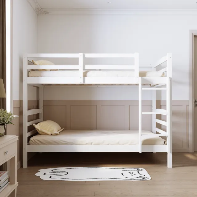 3ft Single Solid Pine Wood Double Bunk Bed Kids Sleeper White Bedroom Bed Frame