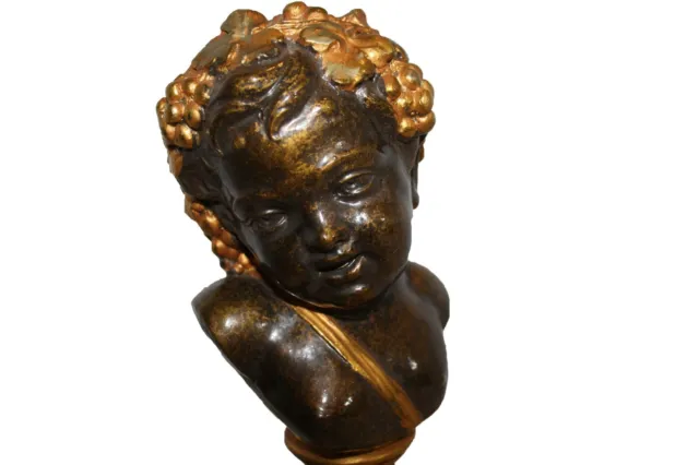 Dionysus Bacchus Young Bust Portrait Head Statue Sculpture Black Gold Pedestal