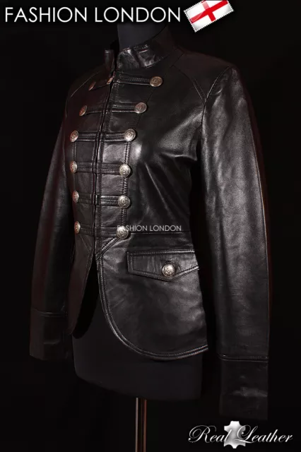 'LEGION' Ladies Military Parade Black Designer Fashion Lambskin Leather Jacket