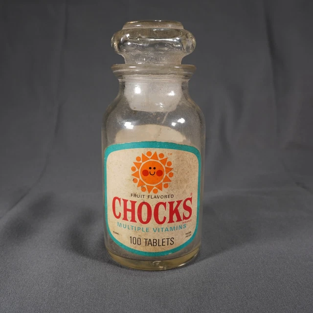 Vtg Chocks Multi Vitamins Glass Paper Label Bottle