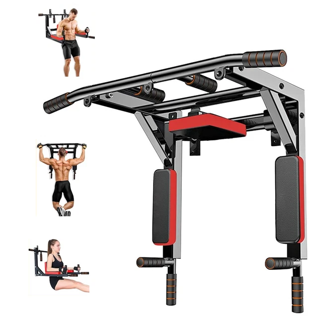 Barre De Traction Murale Multifonction FFitness – 200 Kg, Acier, Rouge Et Noir