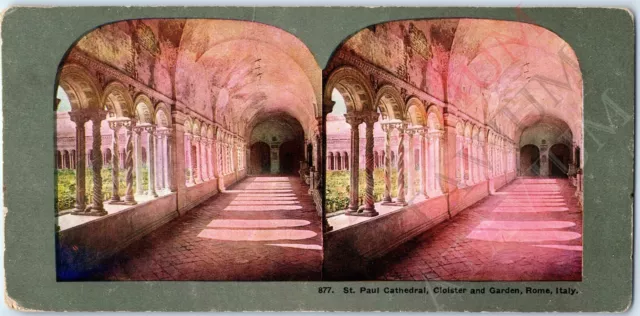 c1900s Rome, Italy St. Paul Cathedral Cloister Garden Stereoview Cool Church V36 2