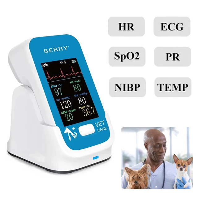Portable Vet Veterinary Patient Monitor Vital Signs ECG NIBP RESP TEMP SPO2 PR