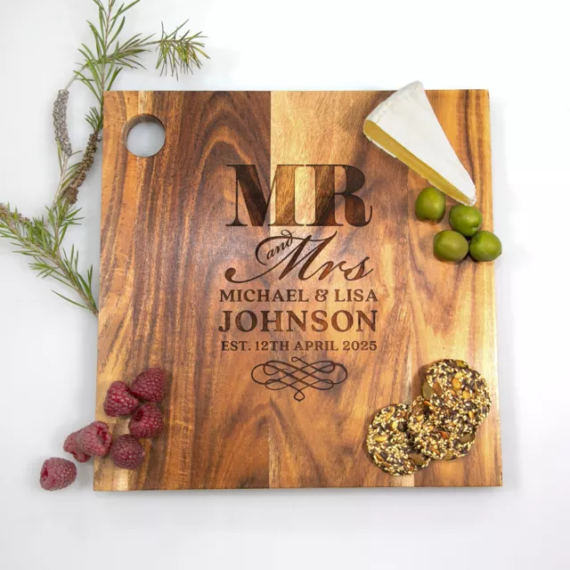 Wedding Personalised Engraved Bride Groom Chopping Cheese Serving Board Gift