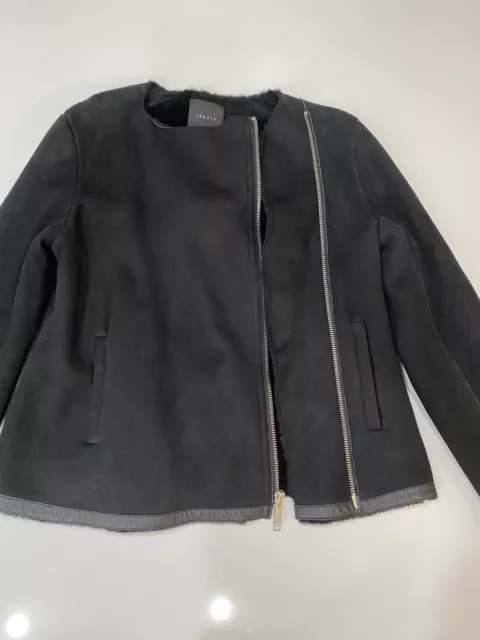 Theory Shearling Fur Suede Jacket Coat Black Size Large Original Price $1,725
