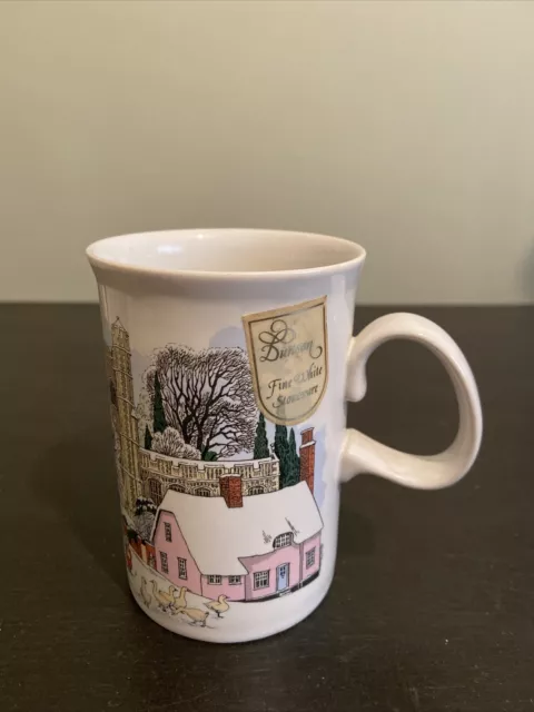 Dunoon Stone Ware Coffee Mug Quaint Winter Village Snow Scene Made In Scotland