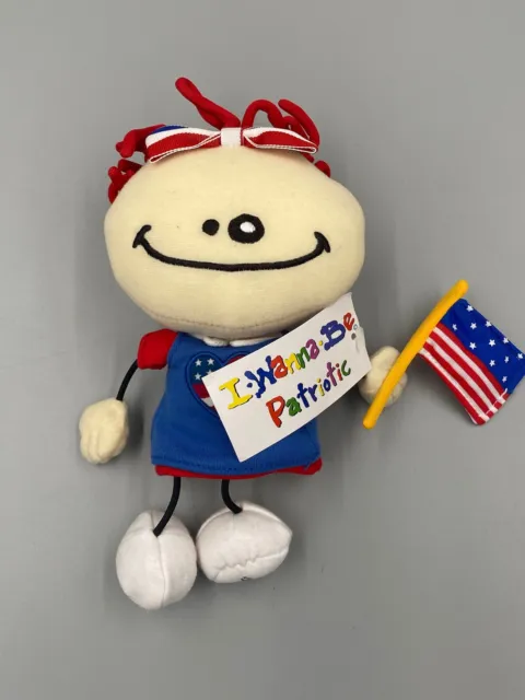 Vtg 2002 Avon I WANNA BE PATRIOTIC 8” Plush Girl Doll w/ Flag