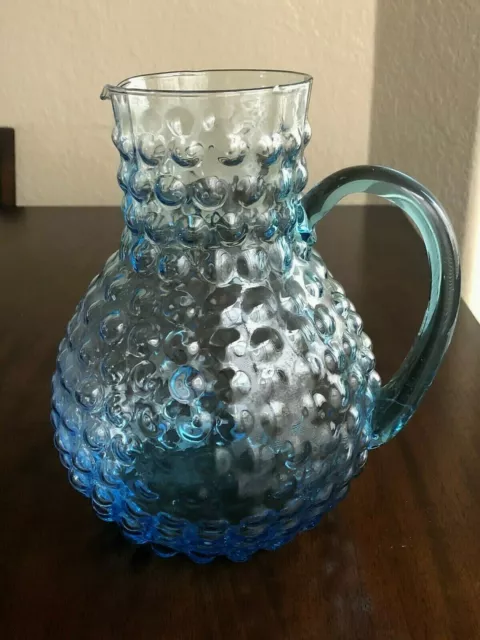 Capri Blue Bubble Glass Pitcher Country Cottage Vintage Style