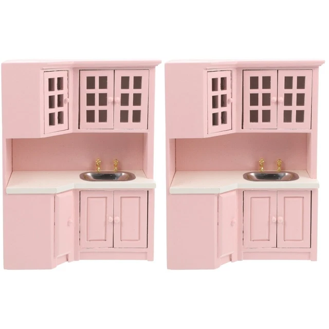 2 piezas Mini House Lavabo Counter Modelo Mini Madera Lavabo Contador Decoración