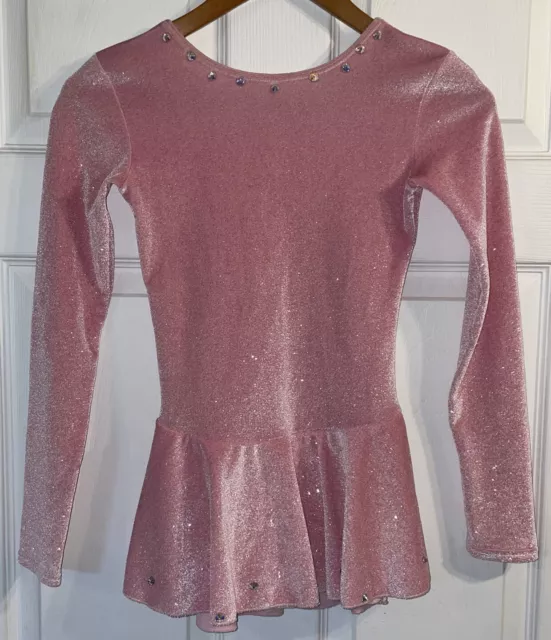 Mondor Girls Pink Velvet Glitter Figure Skate Dress Size YJ