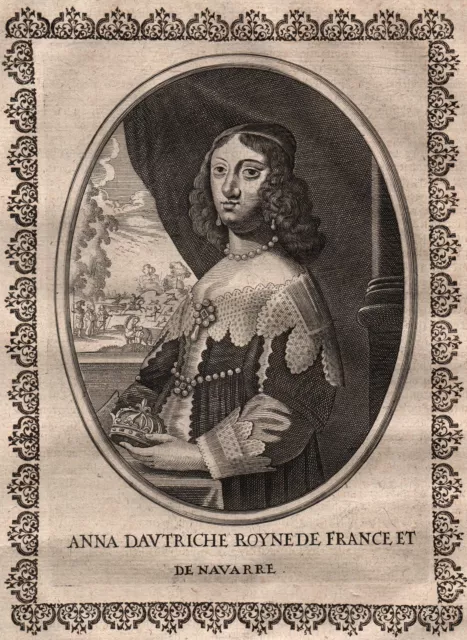 Anna Di Austria Anna D'Autriche Ritratto Incisione Merian Circa 1650