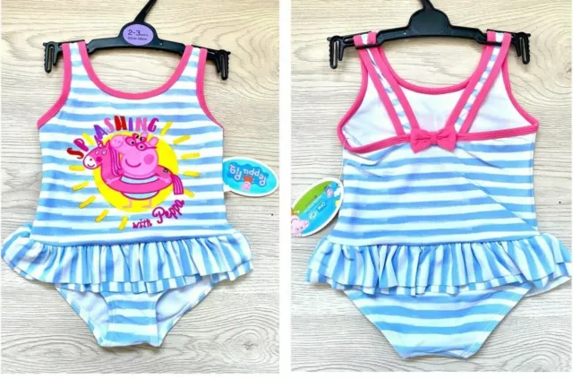 Girls Baby Peppa Pig Swimsuit NUTMEG Blue White Striped Nautical Flamingo Frilly