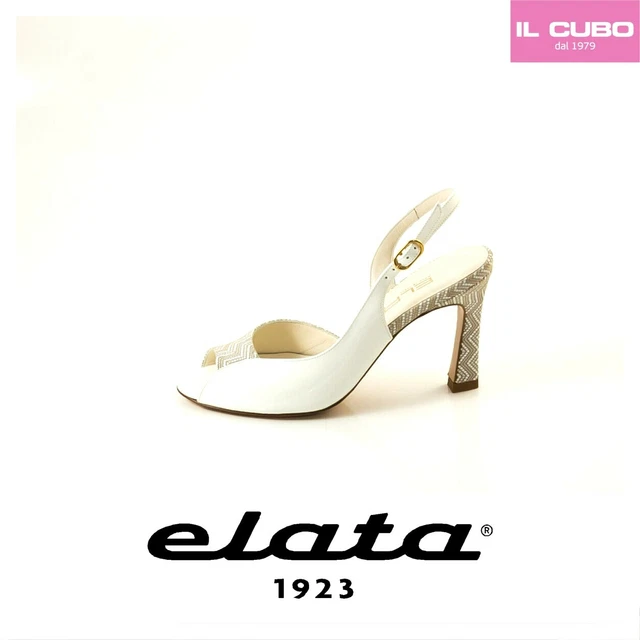 ELATA SANDALO ELEGANTE Vernice Bianco Nocciola Tacco H 9 Cm