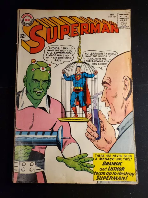 SUPERMAN #167 FN- Key Origin 1st Brainiac II Vril Dox Lex Luthor 1st Tharla DC