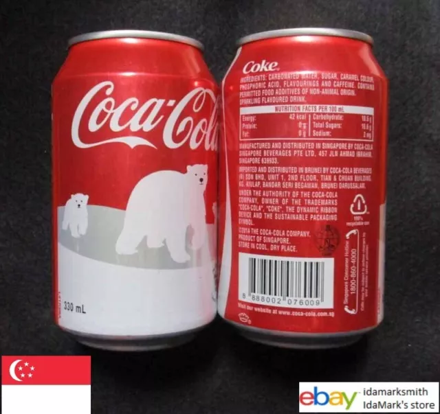 COCA COLA can SINGAPORE 330ml Coke 2014 CHRISTMAS XMAS Polar Bears White Red SG