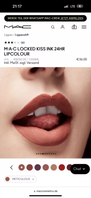 Mac Lippenstift “LOCKED KISS INK 24HR” Farbe: METICULOUS Neuwertig NP: 36€