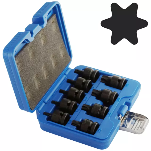 Coffret 9 douilles à chocs embouts Torx mâle T20 à T70 clé cliquet 1/2" impact