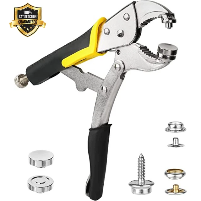 Heavy-Duty Snap Fastener Pliers Adjustable 2 Interchangeable Dies Set Hand Tool