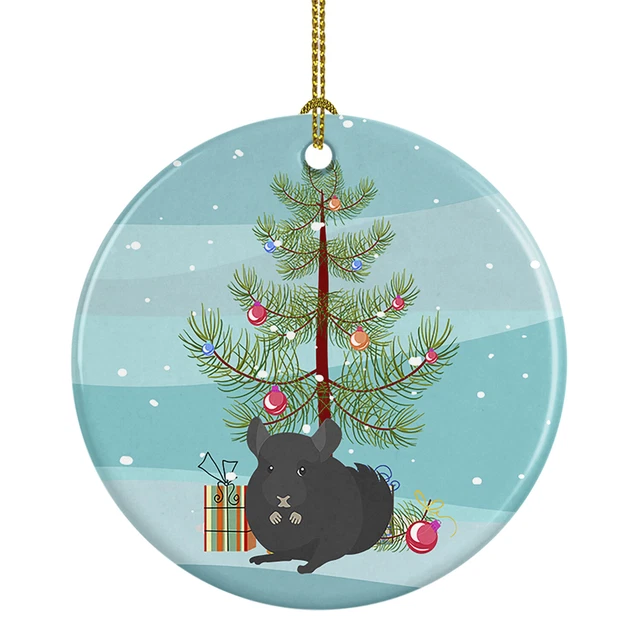 Charcoal Chinchilla Merry Christmas Ceramic Ornament CK4433CO1