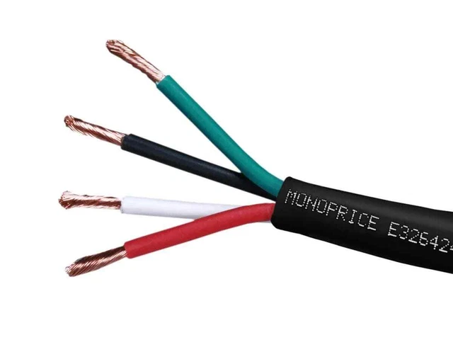 Monoprice Speaker Wire, CL2 Rated, 4-Conductor, 18AWG, 100ft, Black