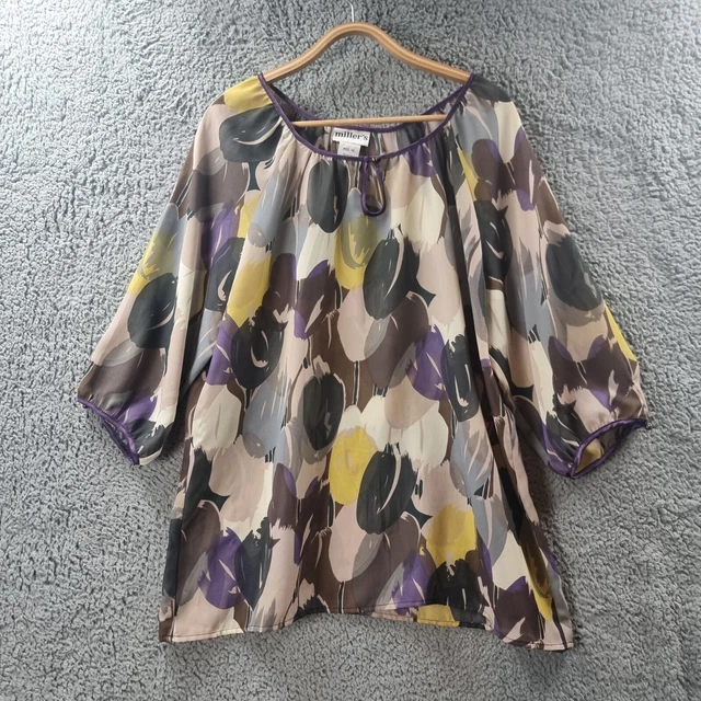 MILLERS Womens Blouse Top Size 18 Grey Beige Purple Yellow 3/4 Sleeve