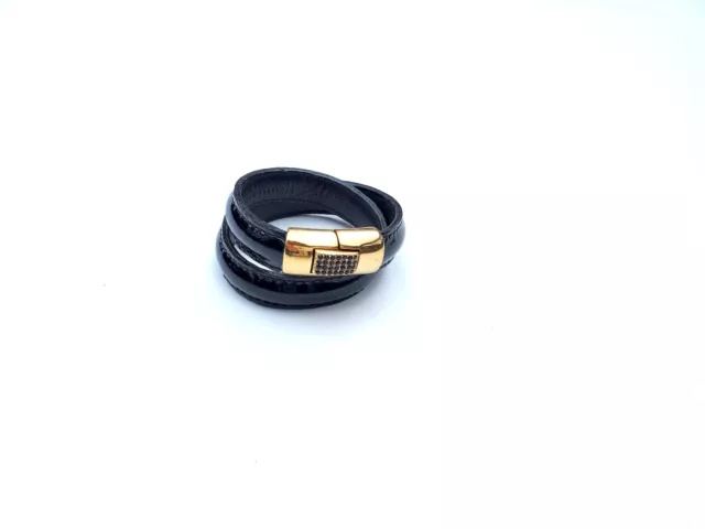 Authentic Giuseppe Zanotti Design Black Leather Wrap Bracelet