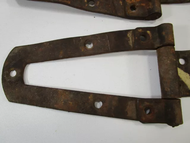 Antique Vintage Set pair Of forged Iron Barn Door Strap Hinges unusual 11.5" 3