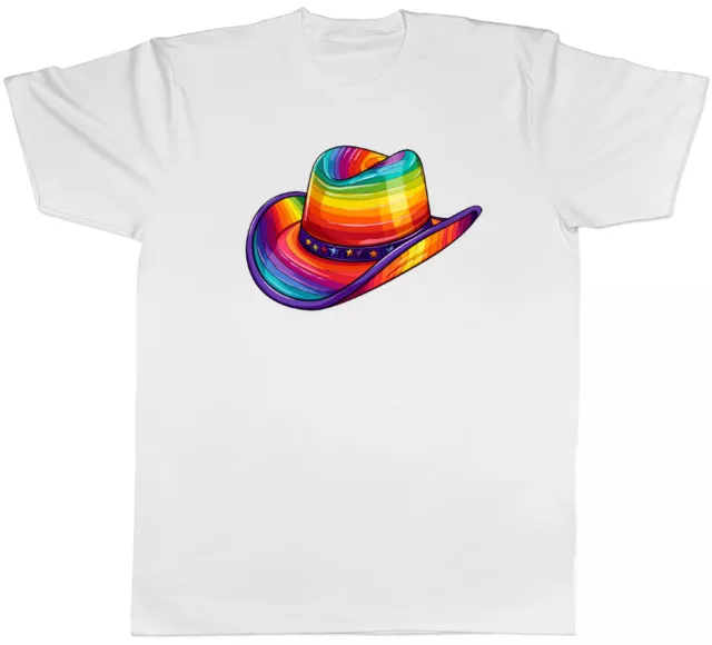 LGBTQ+ Cowboy Rainbow Hat Mens T-Shirt Gay Pride Love Peace Tee Gift